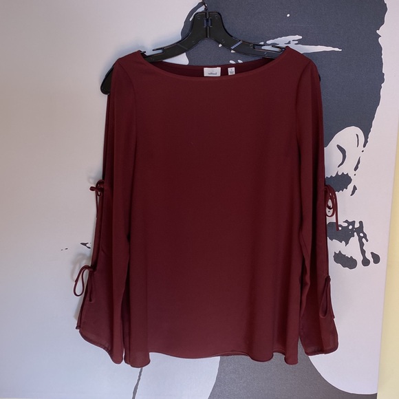 Wilfred Pozzi Maroon Coloured Open Tie Sleeve Blouse - Size S - Picture 3 of 12